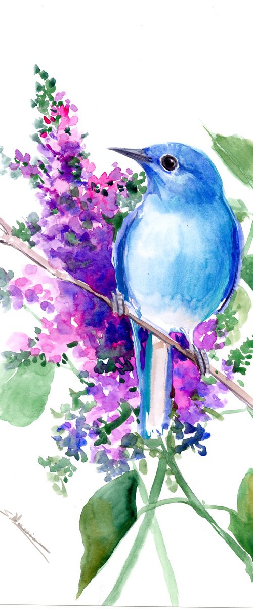 Mountain Bluebird and Lilac by Suren Nersisyan