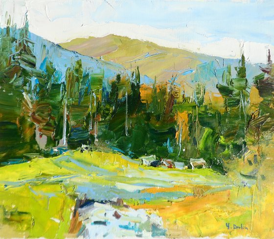 Mountains Painting Forest Original Oil Painting Oil on Canvas