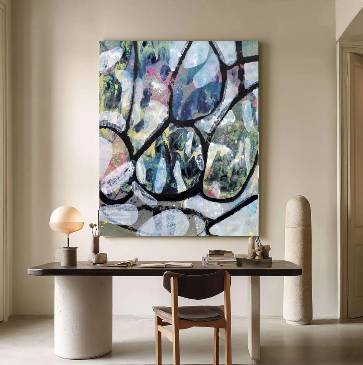 Organic Abstract Acrylic Painting By Poovi Art, 42 X 50", Letting The Light In, Original Artwork