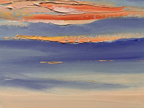 Sunset over the field. Plein air