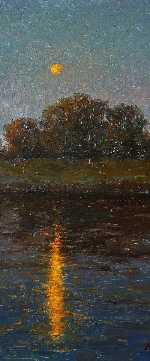 Twilight Over The Sosna River - river landscape painting by Nikolay Dmitriev
