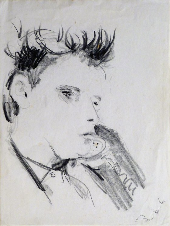 Francois Negret, french actor, on the telephone 24x32 cm