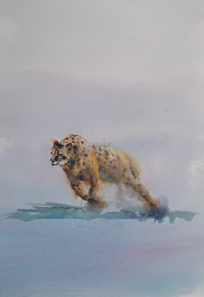 Impressionistic Animal Watercolour By Giorgio Gosti, 14 X 21, Cheetah 8, Original Artwork