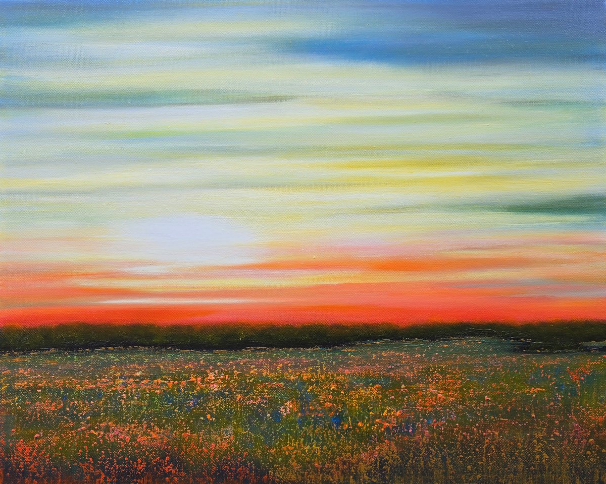 Impressionistic Landscape Oil Painting By Faith Patterson, 20 X 16, September Sunset, Original Artwork