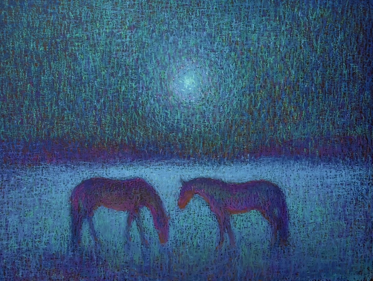 Landscape Pastel Drawing By Nataliia Zaharuk, 12 X 9", In The Night Mist, Original Artwork