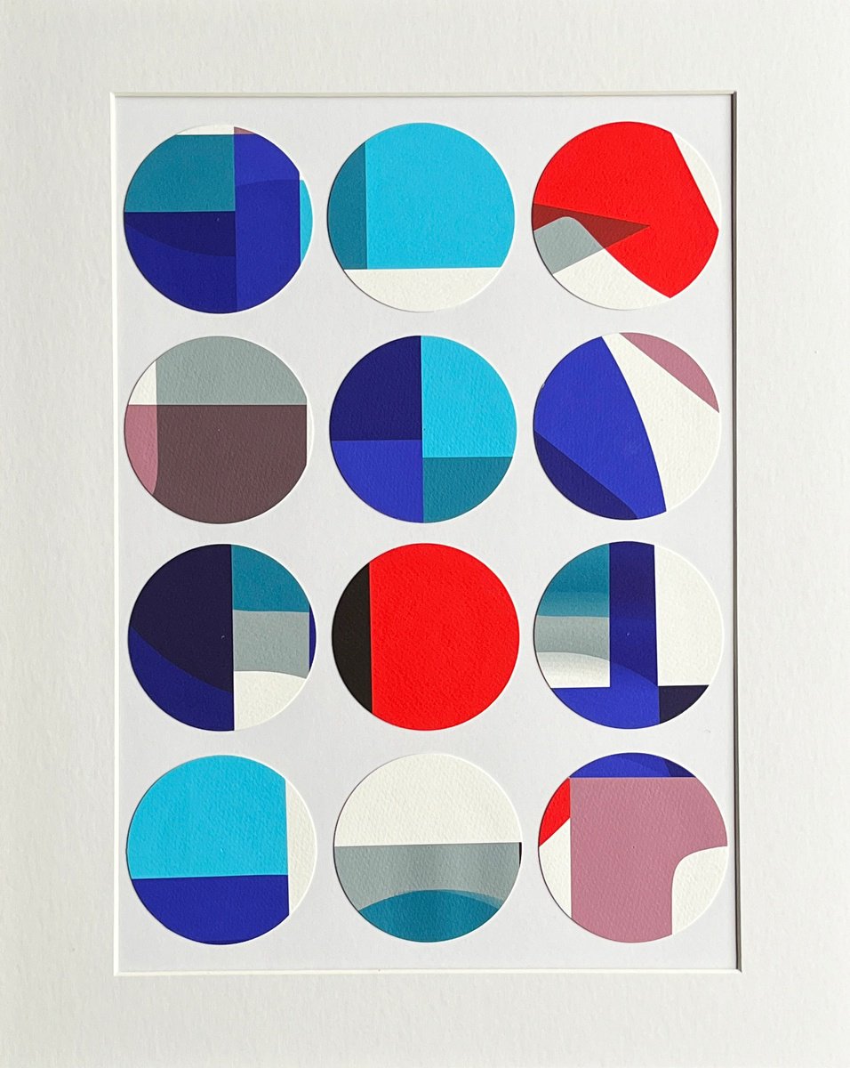 Geometric Abstract Collage By Leigh Bagley, 16 X 20", Circles Collage No:3, Original Artwork