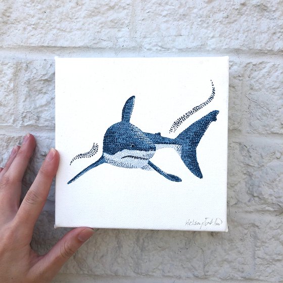 Great White Shark - pointillism painting