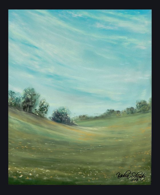 Spring Meadow. Pastel landscape