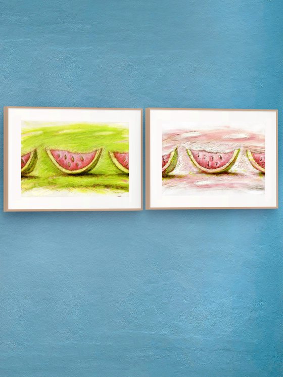 Watermelons On Green and Pink