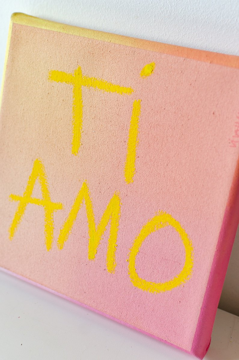 Typographic Abstract Acrylic Painting By Viva Hanu, 8 X 8", Ti Amo, Original Artwork