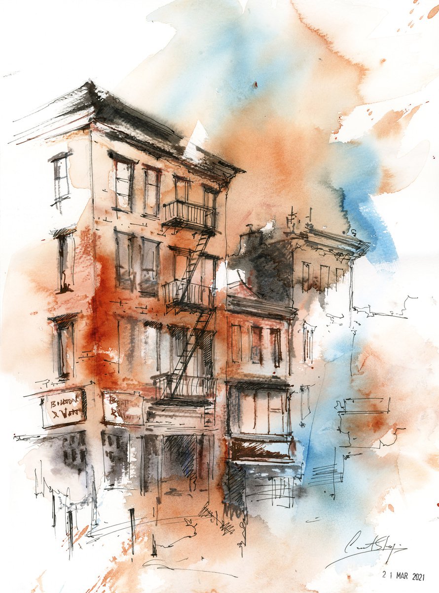 New York - Architecture Sketch Mixed Media by Sophie Rodionov