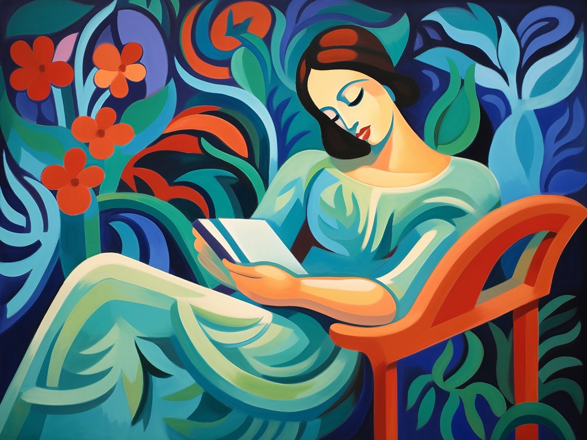 Impressionistic Portrait Acrylic Painting By Kosta Morr, 31 X 24", Venus With A Book, Original Artwork