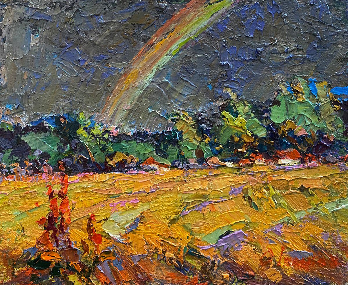 Impressionistic Landscape Oil Painting By Kalenyuk Alex, 11 X 9", Rainbow After The Rain, Original Artwork
