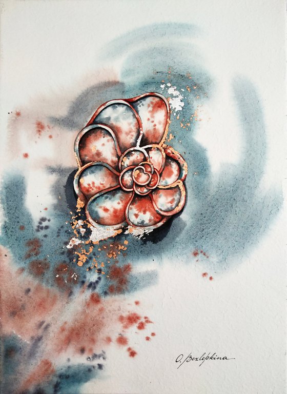 AncientSea. Rotalia Menardii - shell, abstract watercolor