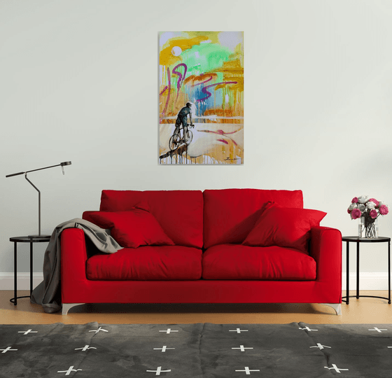 Bright painting - "Bicyclist" - Pop Art - Street Art - Bike - Cyclist - Street - City
