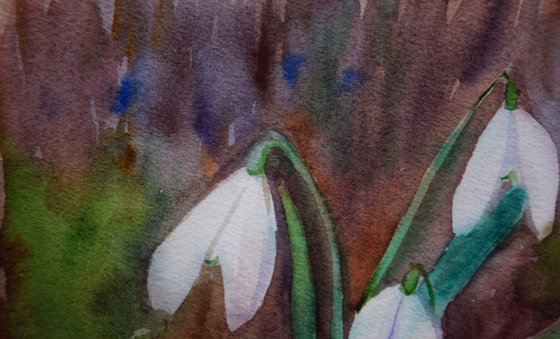 Snowdrops watercolor painting, flower wall art, floral gift for her