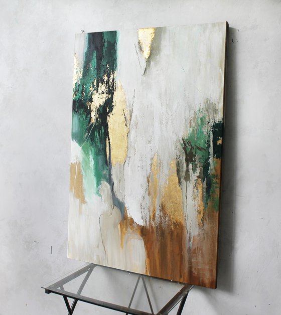 "Green Flow" Green gold abstract art