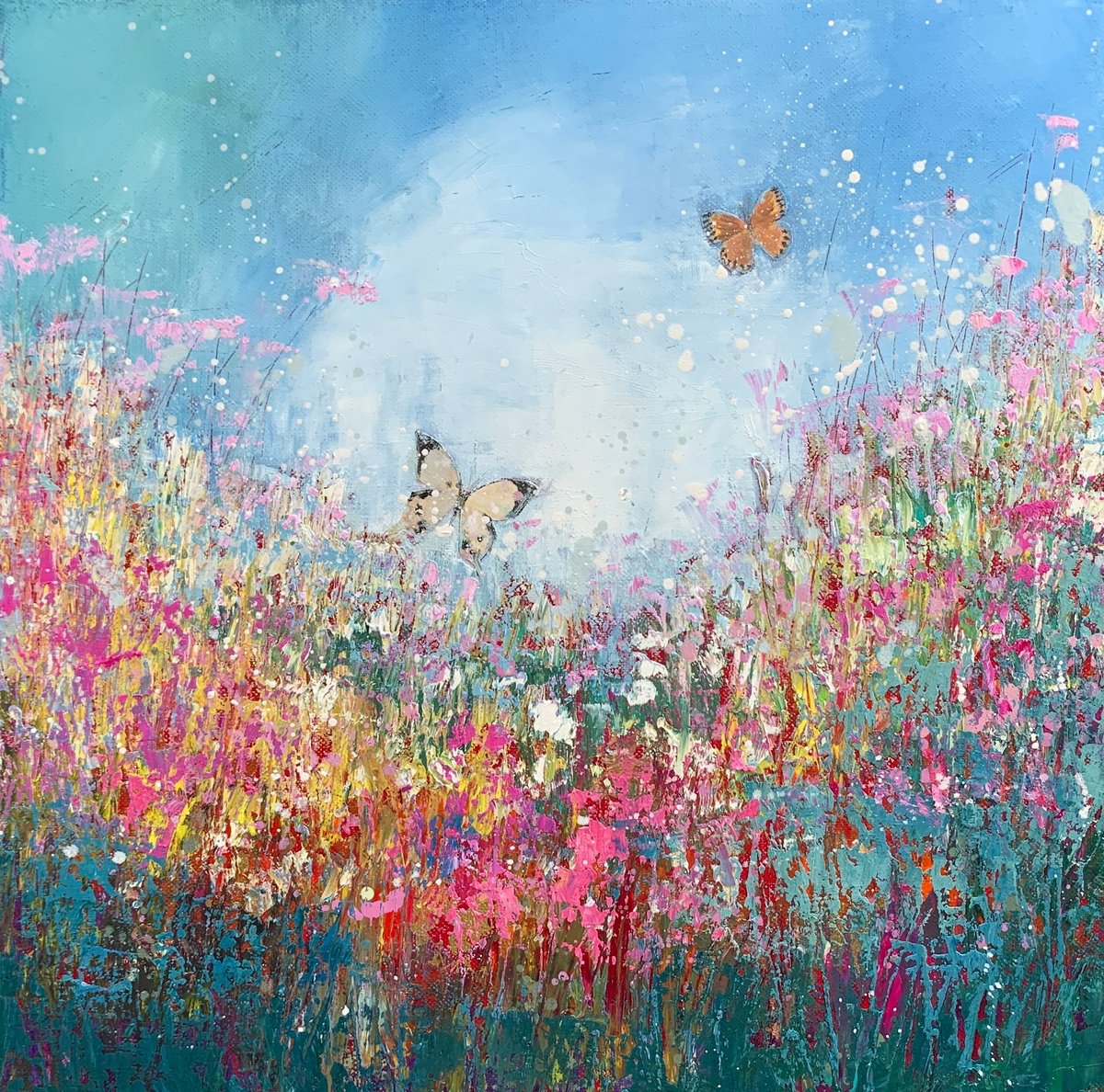 Impressionistic Botanical Painting By Laure Bury, 16 X 16", The Stars Are Ours Ii, Original Artwork