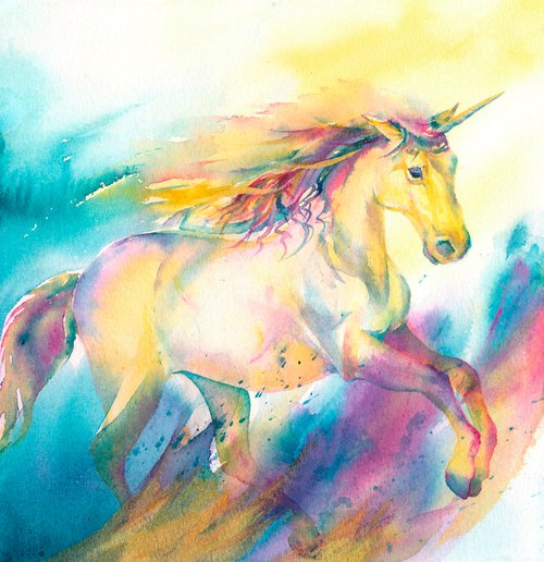 Unicorn - Original Watercolour Painting by Anjana Cawdell