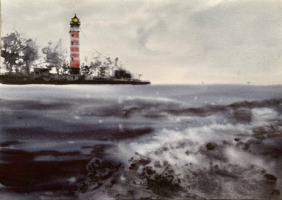 Shepelevsky lighthouse watercolour painting by Inna Nagaytseva