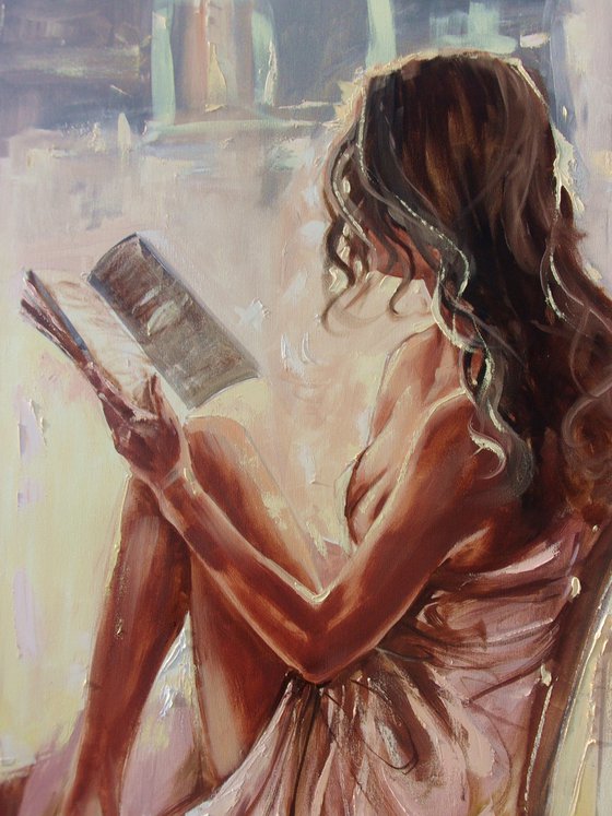 " WINDOW WITH BOOK LOVER GIRL "