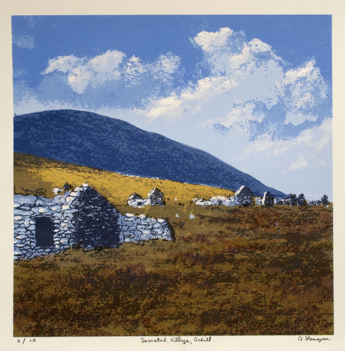 Photorealistic Landscape Screenprint By Aidan Flanagan Irish Landscapes, 16 X 16, Deserted Village, Achill, Original Artwork