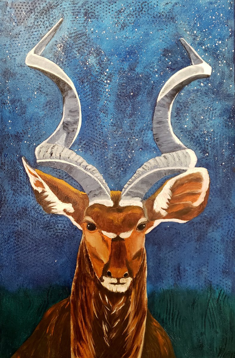Animal Oil Painting By Cathy Maiorano, 20 X 30, Horns Of Glory, Original Artwork