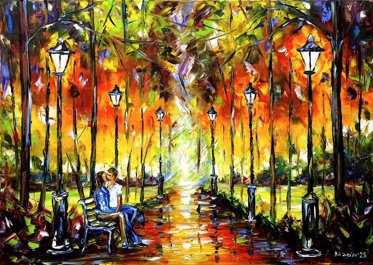 Expressive Oil Painting , Kissing Couple By Mirek Kuzniar, 28 X 20, Artwork For Sale On Artfinder