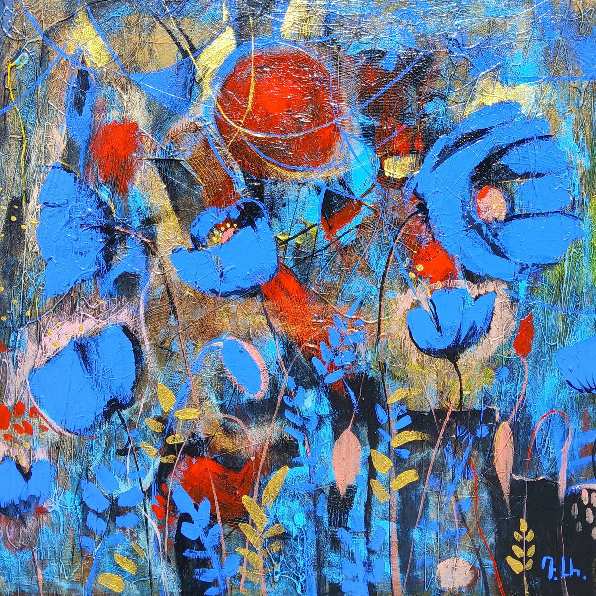 Abstract Botanical Acrylic Painting By Davit Arstamyan, 31 X 31, Dreamscape Botanica, Original Artwork