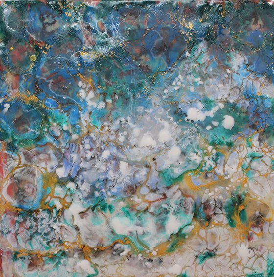 "Mardi Gras" encaustic painting