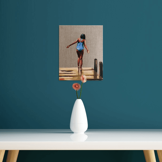 Girl on the Pier - Female Figure in Swimsuit Painting