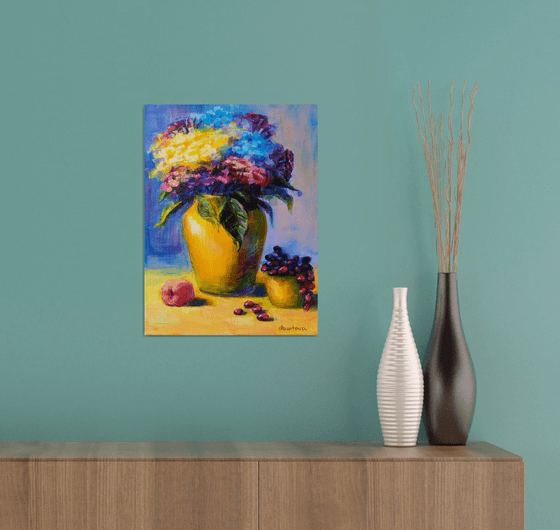 Flowers in a yellow vase