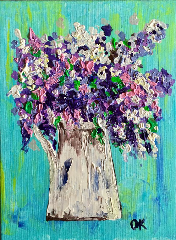 Flowers in a  Jar on turquoise