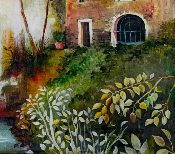 The house on the waterfall -   landscape - original painting