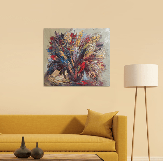 Abstract flowers (80x70cm, oil painting, palette knife)