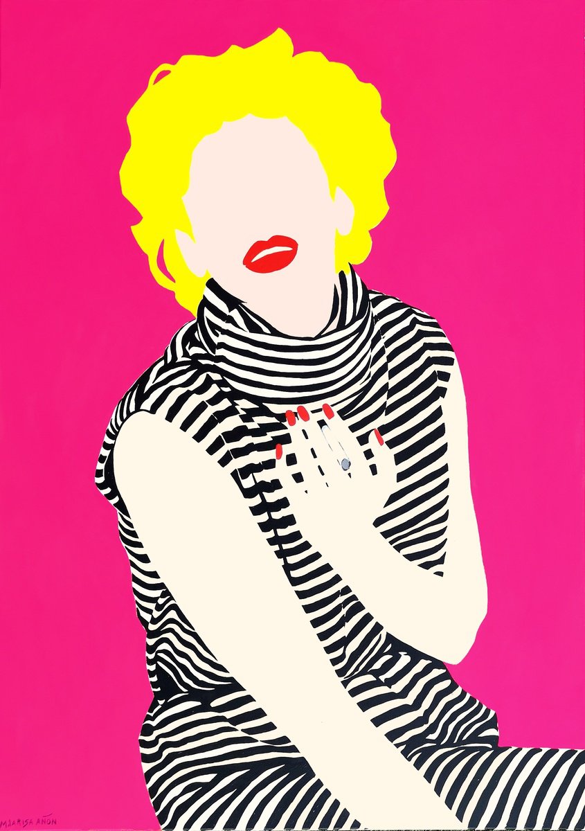 Urban And Pop Portrait Acrylic Painting By Marisa Anon, 29 X 39", Marilyn In Magenta, Original Artwork