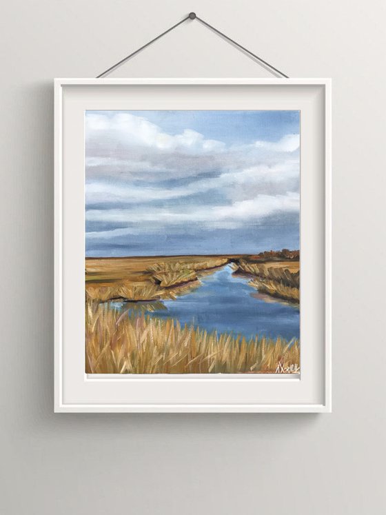 Landscape oil painting, original artwork “By the River” 22x28cm