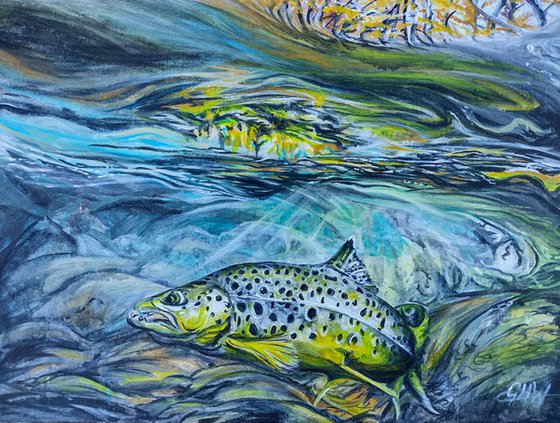 Brown Trout Acrylic painting by Grant Hunter Wallace
