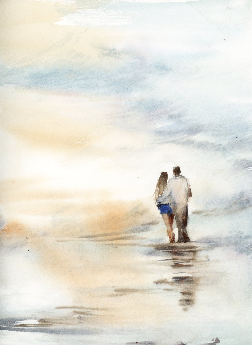 Beach Walk Wartercolor Painting by Sophie Rodionov