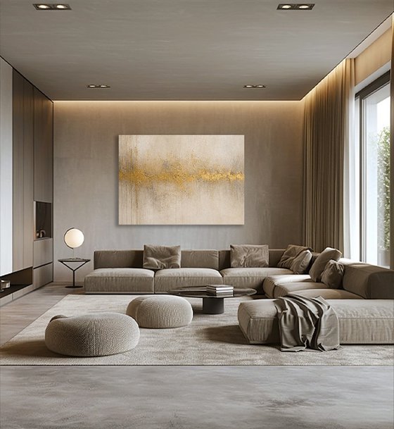 Abstract Gold Horizon in Beige Twilight
