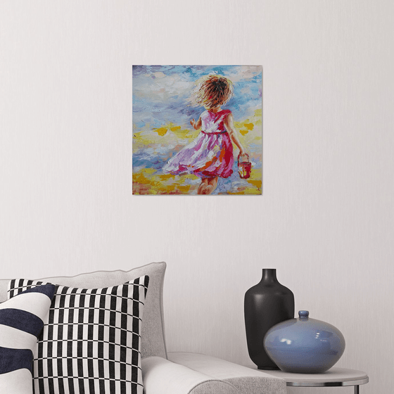 Good memories - childhood, child, oil painting, girl, little girl, happy childhood, children