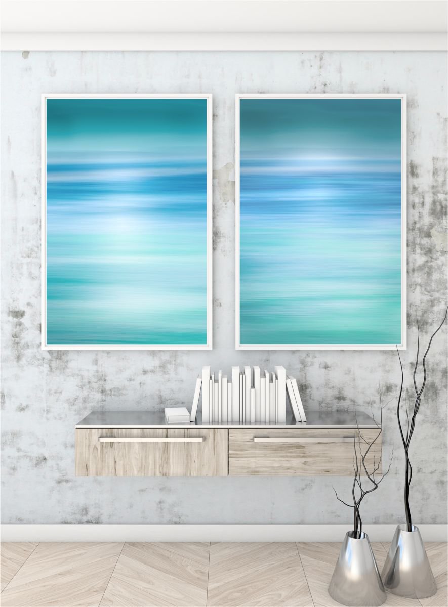 Endless & Everlasting Diptych Extra large abstracts in beautiful shades of mineral green... by Lynne Douglas