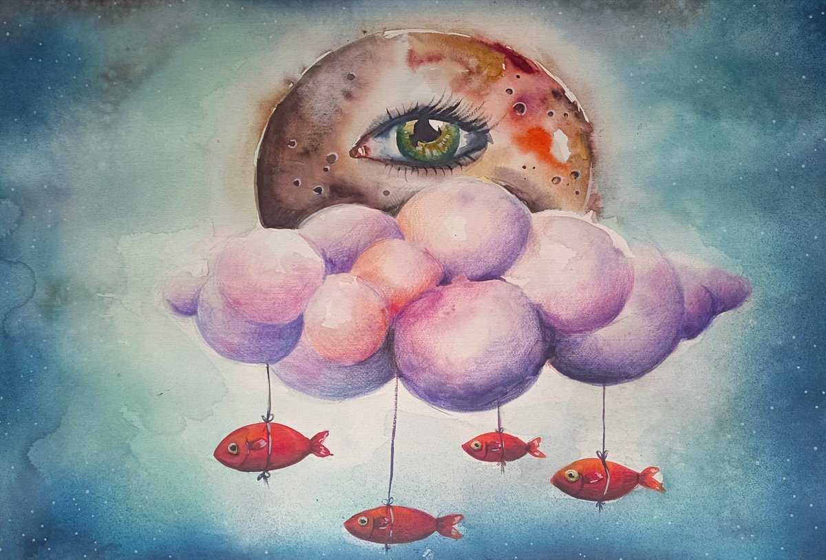 Surrealistic Painting , Cloud Of Thoughts By Evgenia Smirnova, 22 X 15, Artwork For Sale On Artfinder