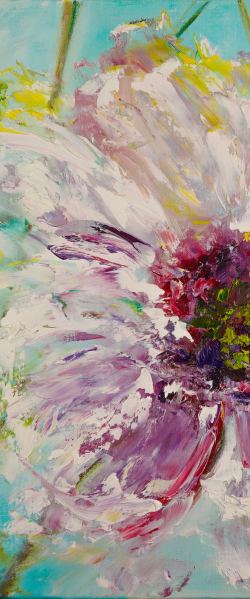SUN - Delicate chamomile. Floral abstraction. Botanical art. Pink flower. Floral motives 3d. Herbs. Umbrellas. by Marina Skromova