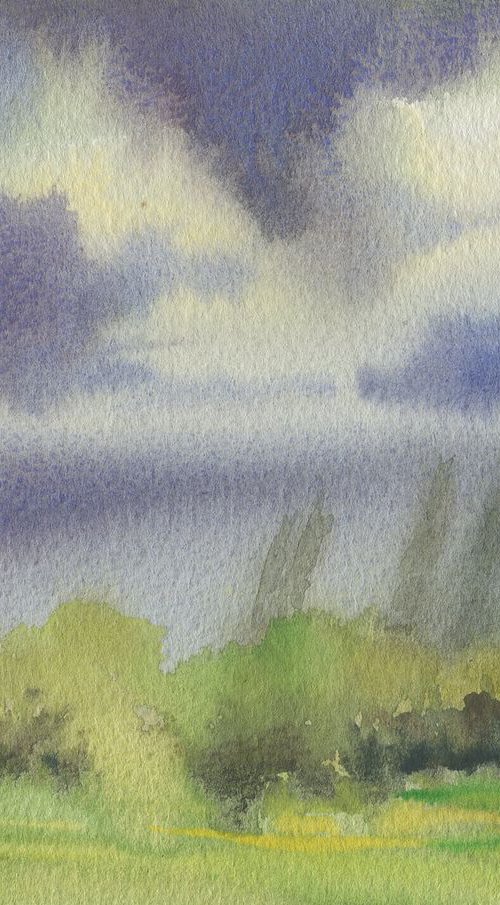 Spring rains #3 / Watercolor sketch Landscape painting by Olha Malko