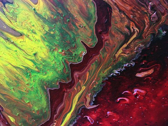 "Hell Broke Loose" - FREE USA SHIPPING - Original Abstract PMS Fluid Acrylic Painting, Framed - 22 x 18 inches