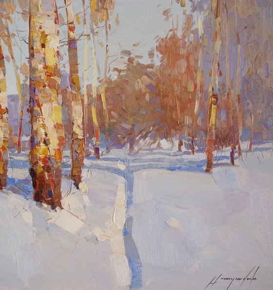 Birches Grove, Landscape oil painting, One of a kind, Signed, Hand Painted