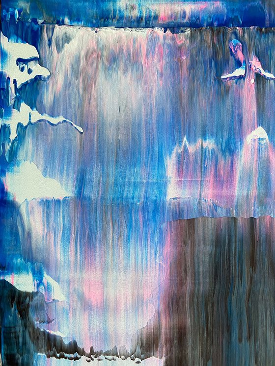 "From The Ice Age To The Pink Age" - FREE USA SHIPPING - Original PMS Abstract Acrylic Painting On Reclaimed Wood Panel - 14" x 24"