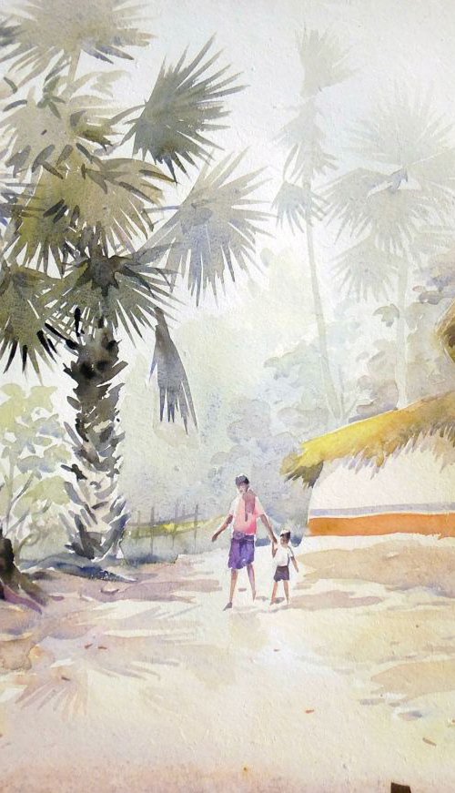 Beauty of Bengal Village - Watercolor Painting by Samiran Sarkar