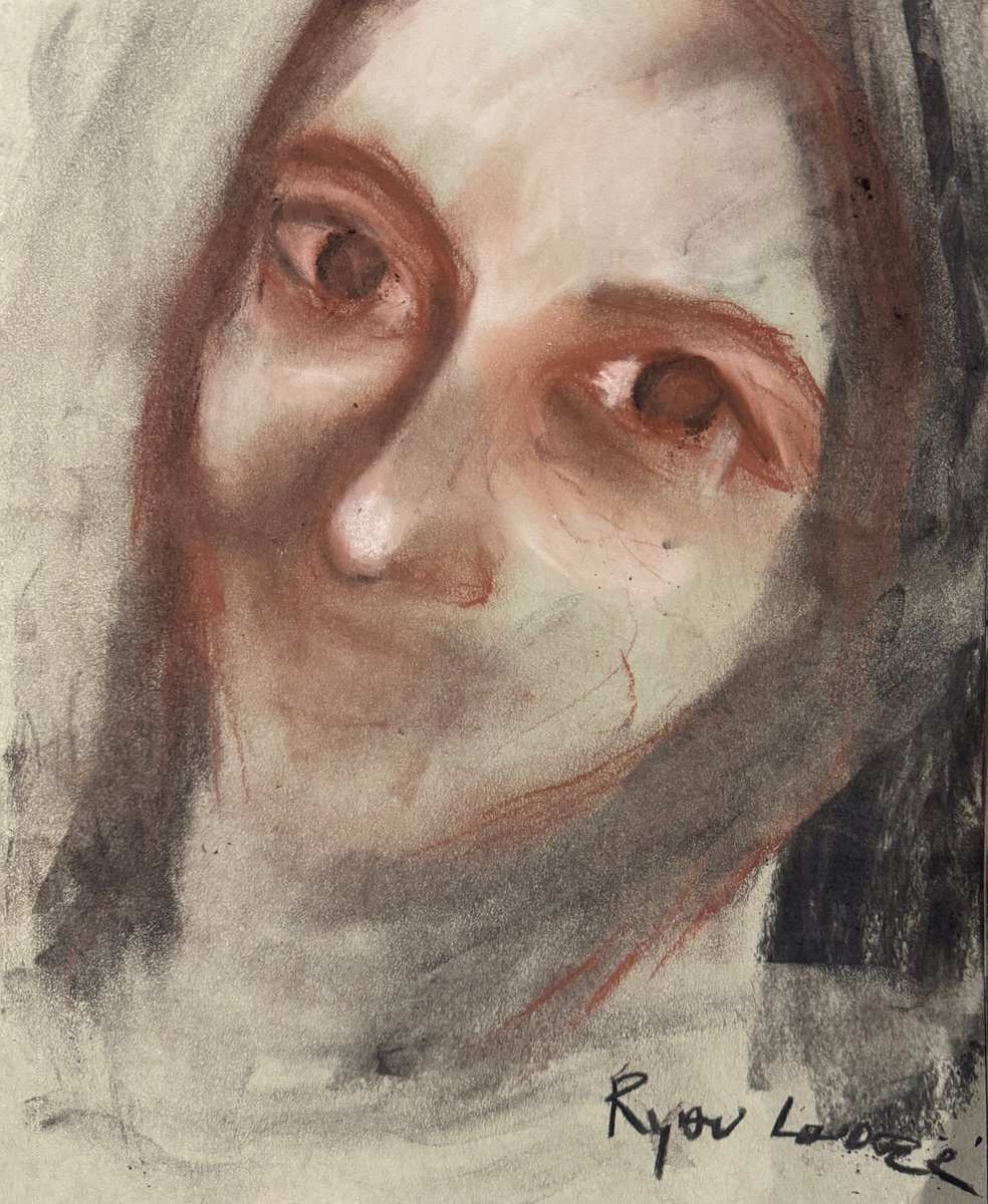 Expressive Portrait Charcoal Drawing By Ryan Louder, 9 X 12", Of Hazel Eyes, Original Artwork